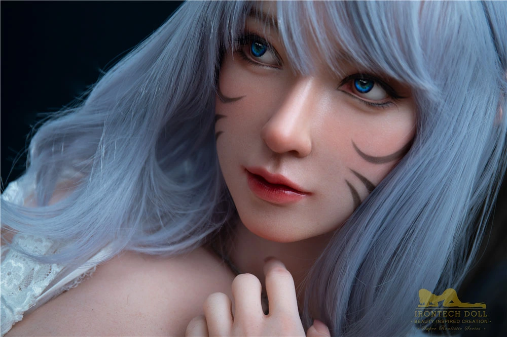  blue hair silicone lovedoll face detail