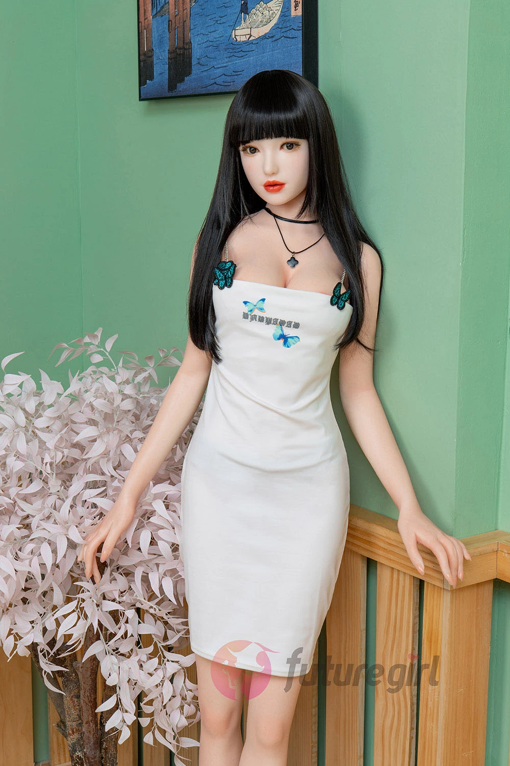  full size asian sexdoll wearing white dress